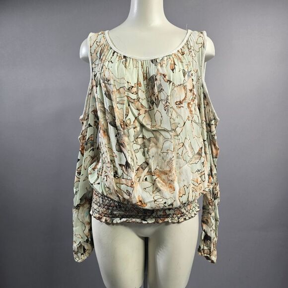 Beige and Brown Abstract Blouse R15 - Picture 1 of 4